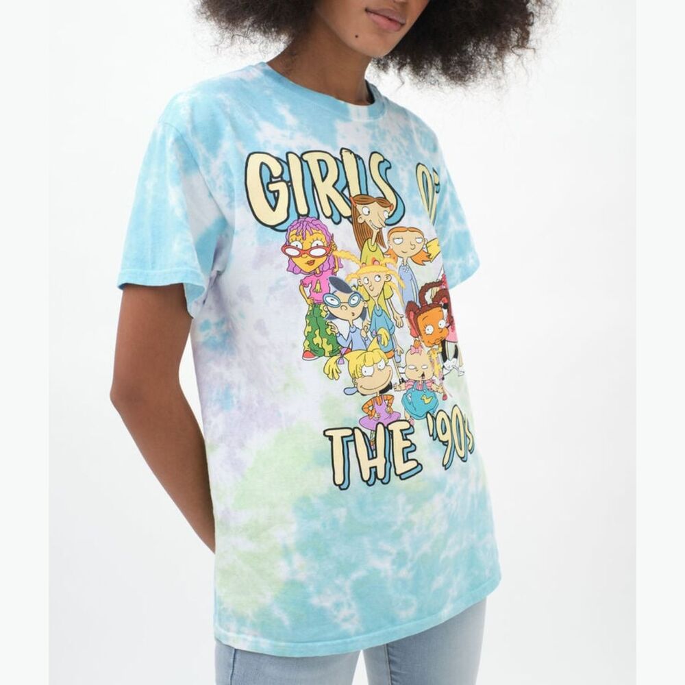 Nickelodeon Girls of the 90s Tie Dye Cartoon Graphic Boyfriend Tee Size Medium - Picture 8 of 10